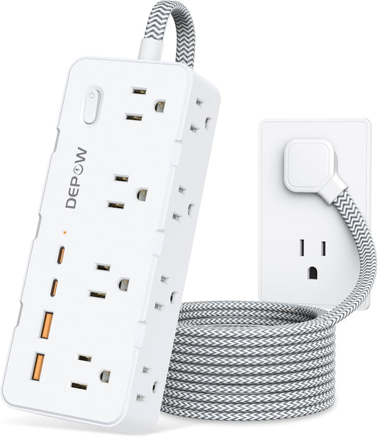 DEPOW Power Strip Surge Protector - Ultimate 8 Outlets, 4 USB Ports - 1700 Joules White