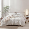 Linen Feel Off White Duvet Cover Super King Size - Breathable Washed