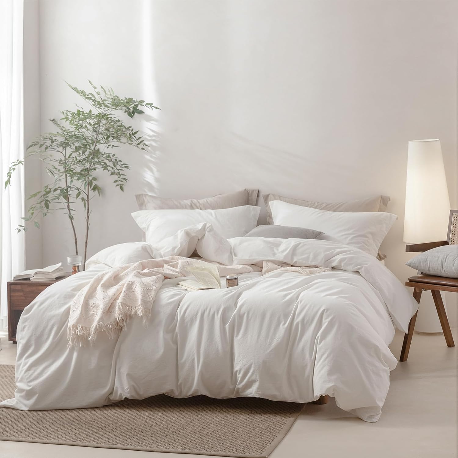 Linen Feel Off White Duvet Cover Super King Size for Cozy Sleep