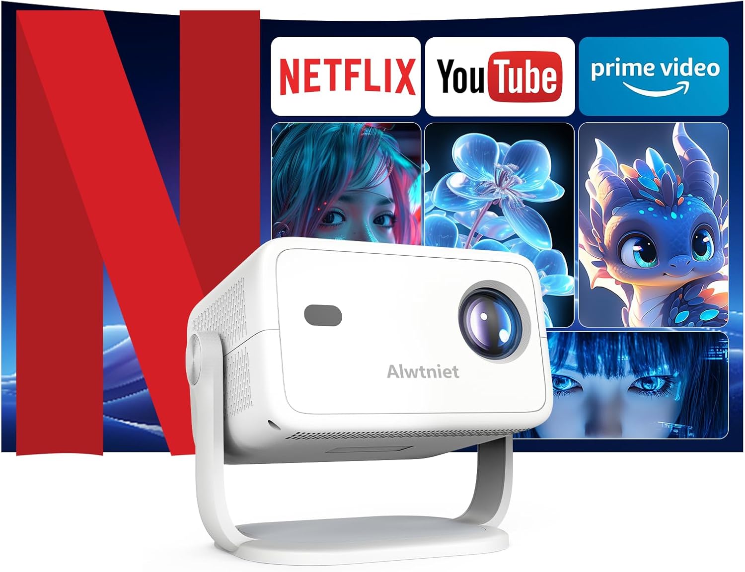 4K Mini Smart Projector: Auto Focus, Wifi, Bluetooth