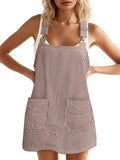 Women Casual Denim Dress Striped Overalls Romper - Adjustable Straps