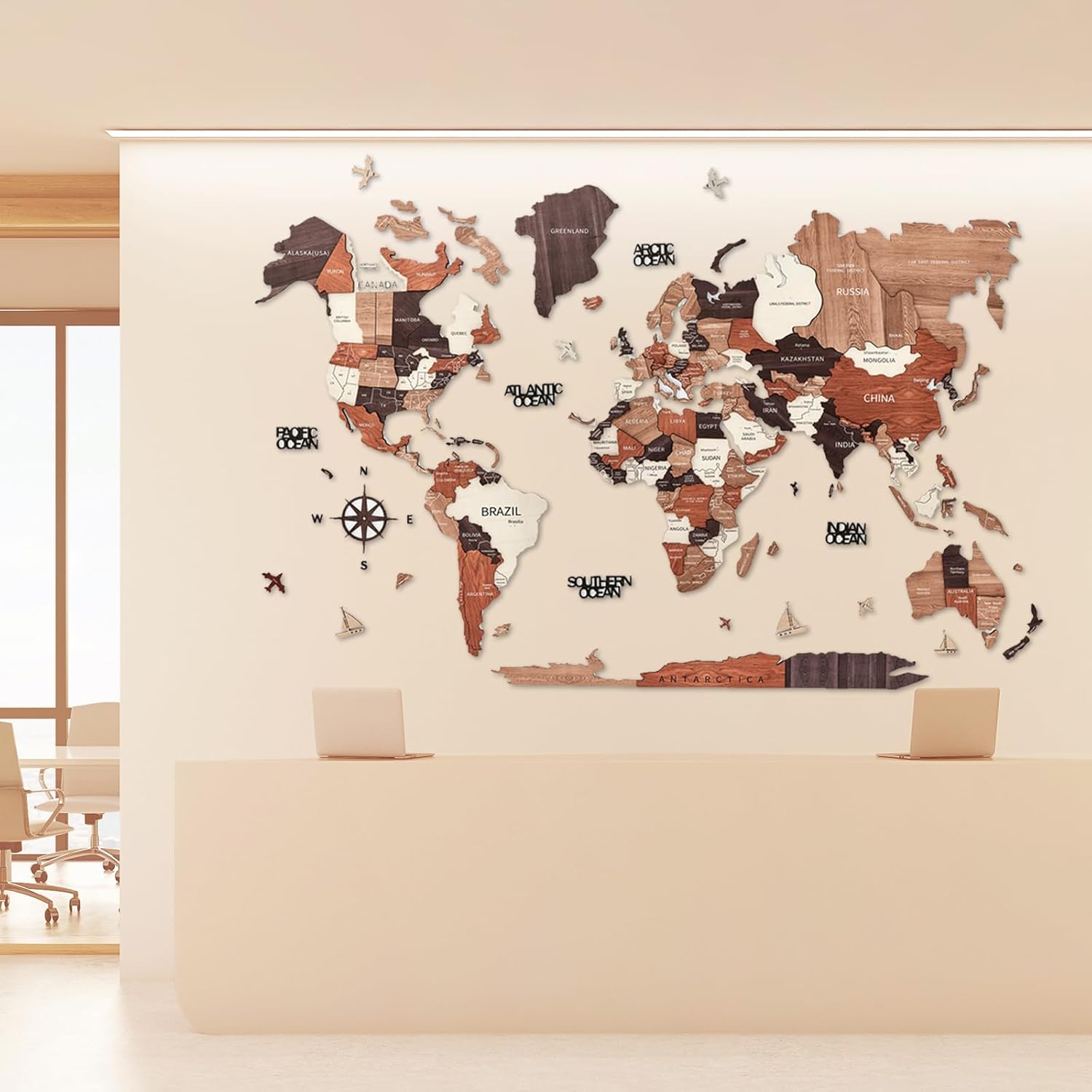 Stunning 3D Wooden World Map Wall Decor for Home and Office