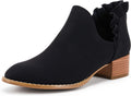 Womens Ruffled V Cut Out Ankle Boots Pointed Toe Low Heel