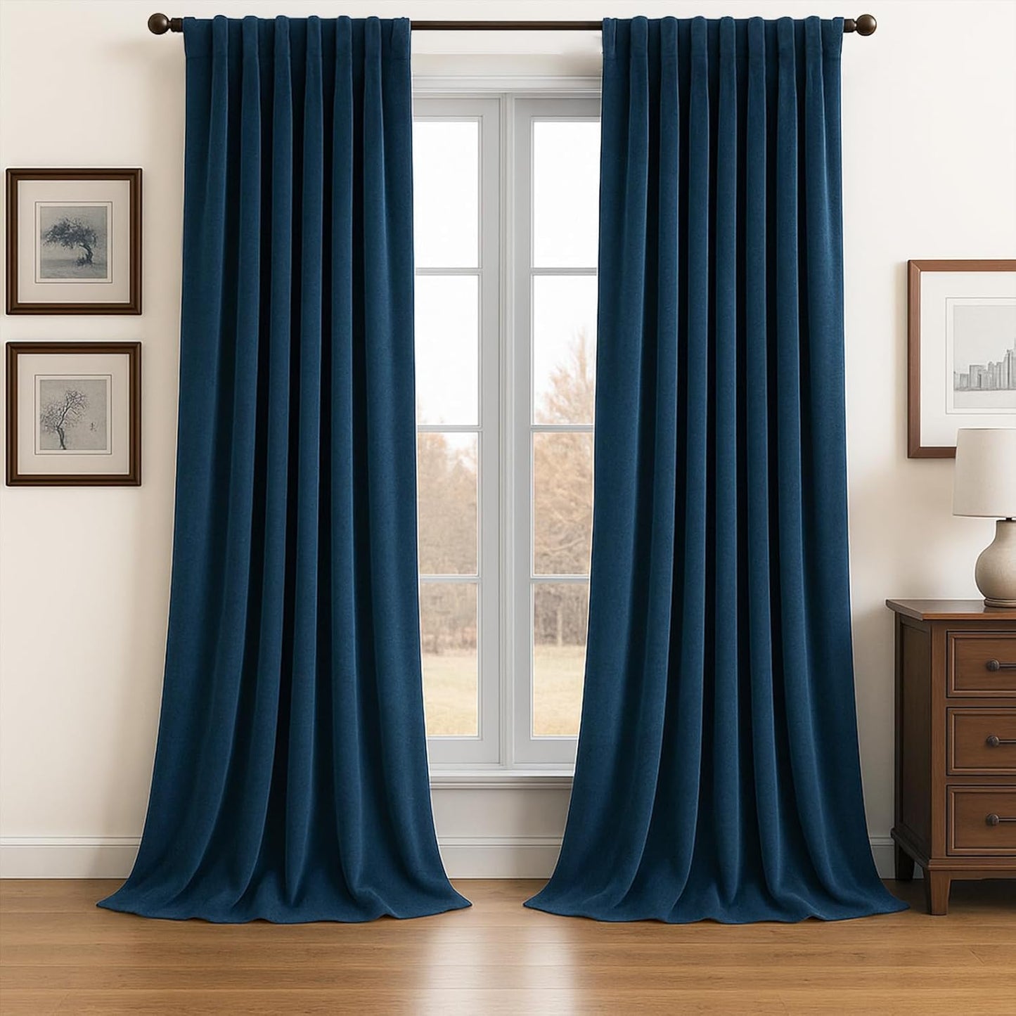 Topfinel 96 Inches Long Blue Velvet Blackout Curtains Set