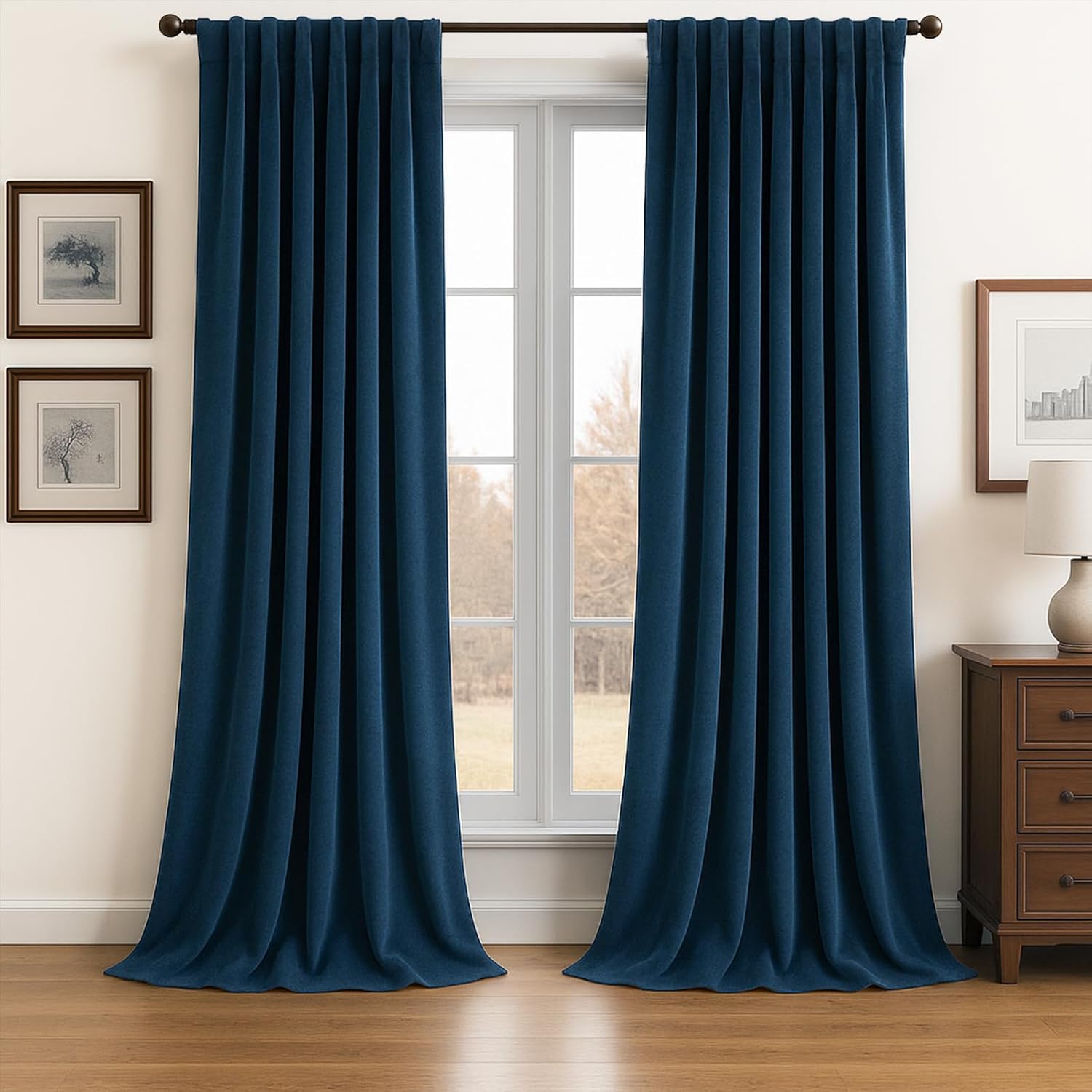 Topfinel 96 Inches Long Blue Velvet Blackout Curtains Set