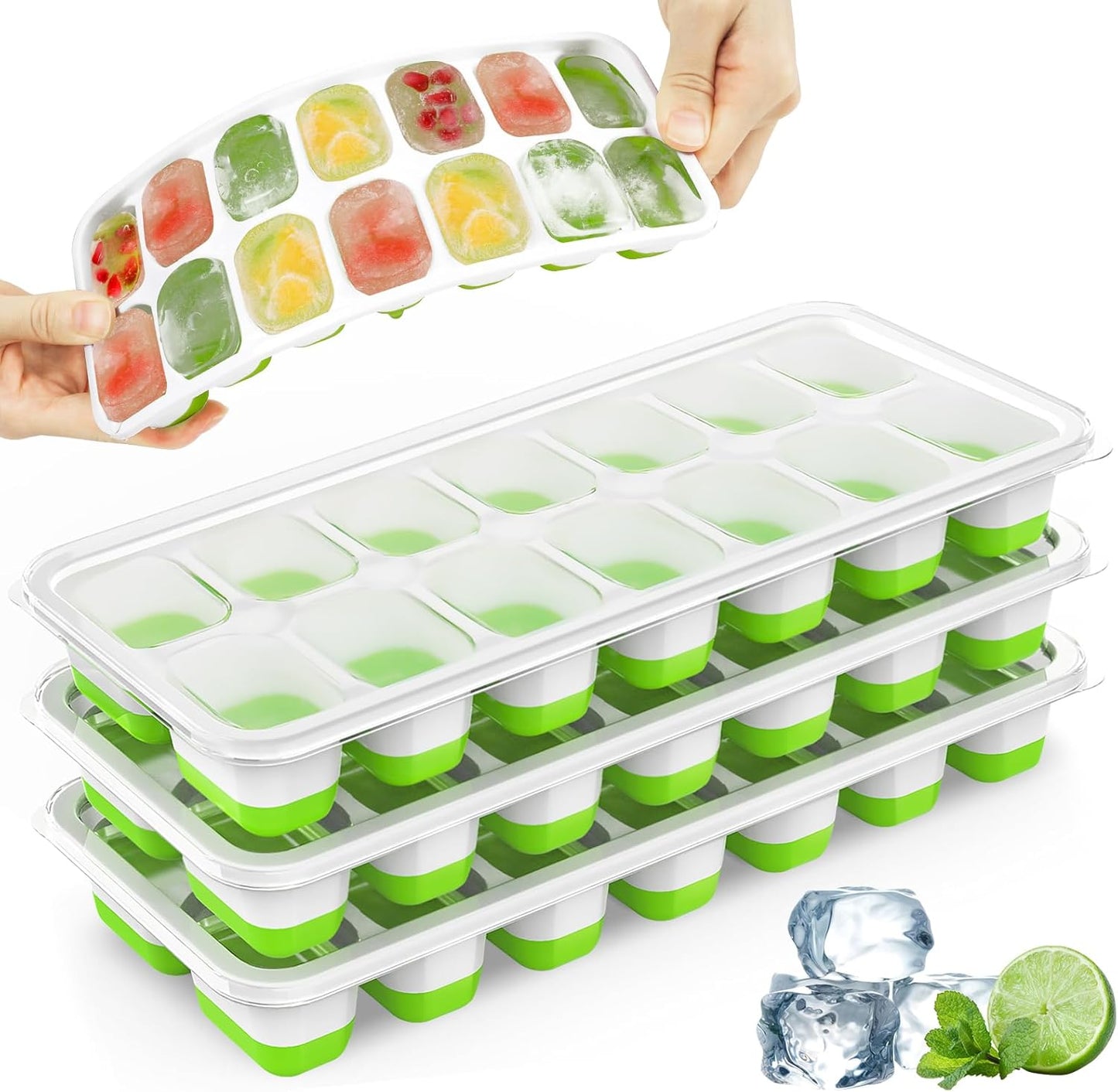 Durable Stackable Ice Trays, Spill-Resistant, Easy-Release - 4 Pack