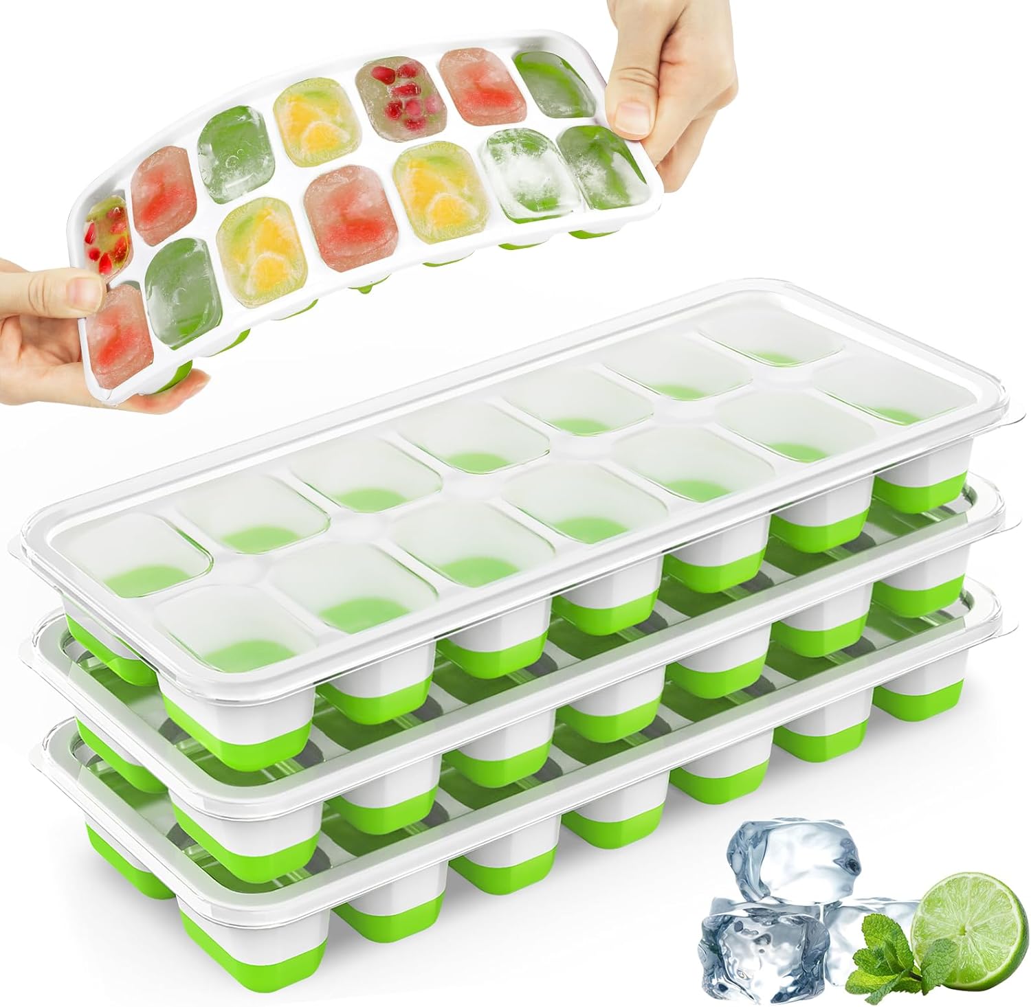 Durable Stackable Ice Trays, Spill-Resistant, Easy-Release - 4 Pack