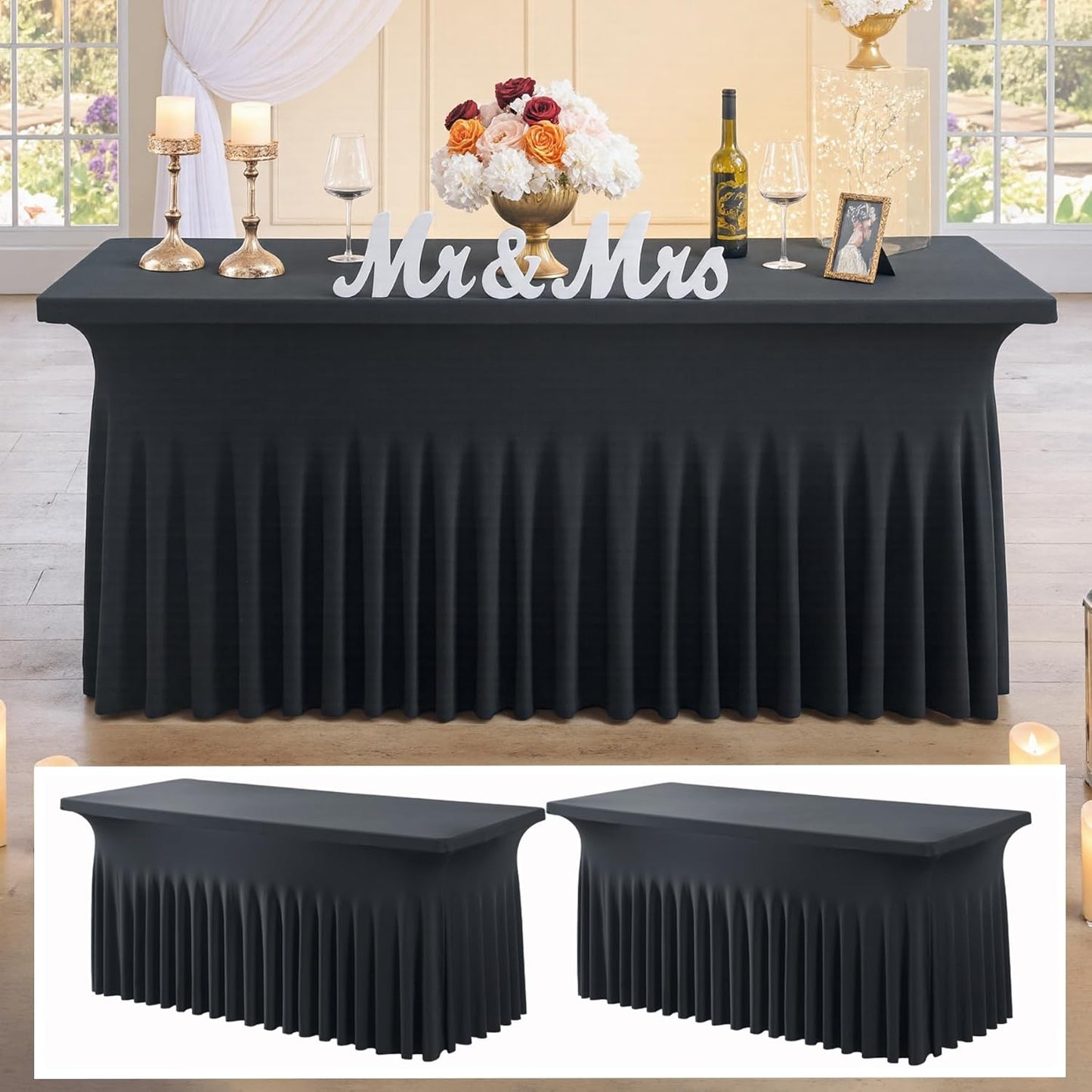 Black Spandex Tablecloth 4ft with Ruffled Skirt for Events