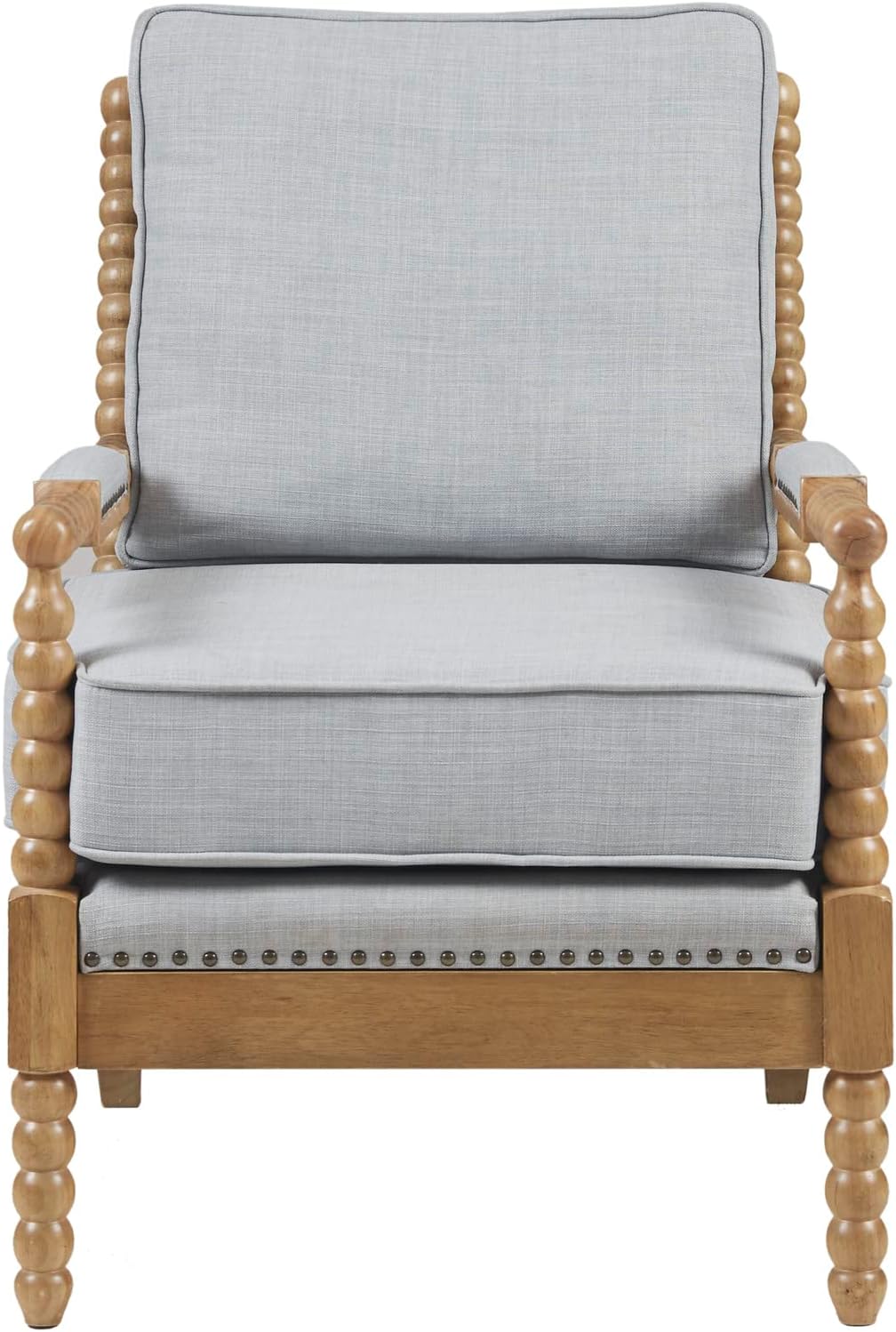 Madison Park Midcentury Accent Chair: Oak Finish, Light Blue Upholstery