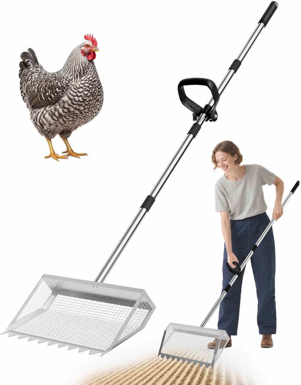 2-in-1 Chicken Poop Scooper & Rake for Easy Cleanup