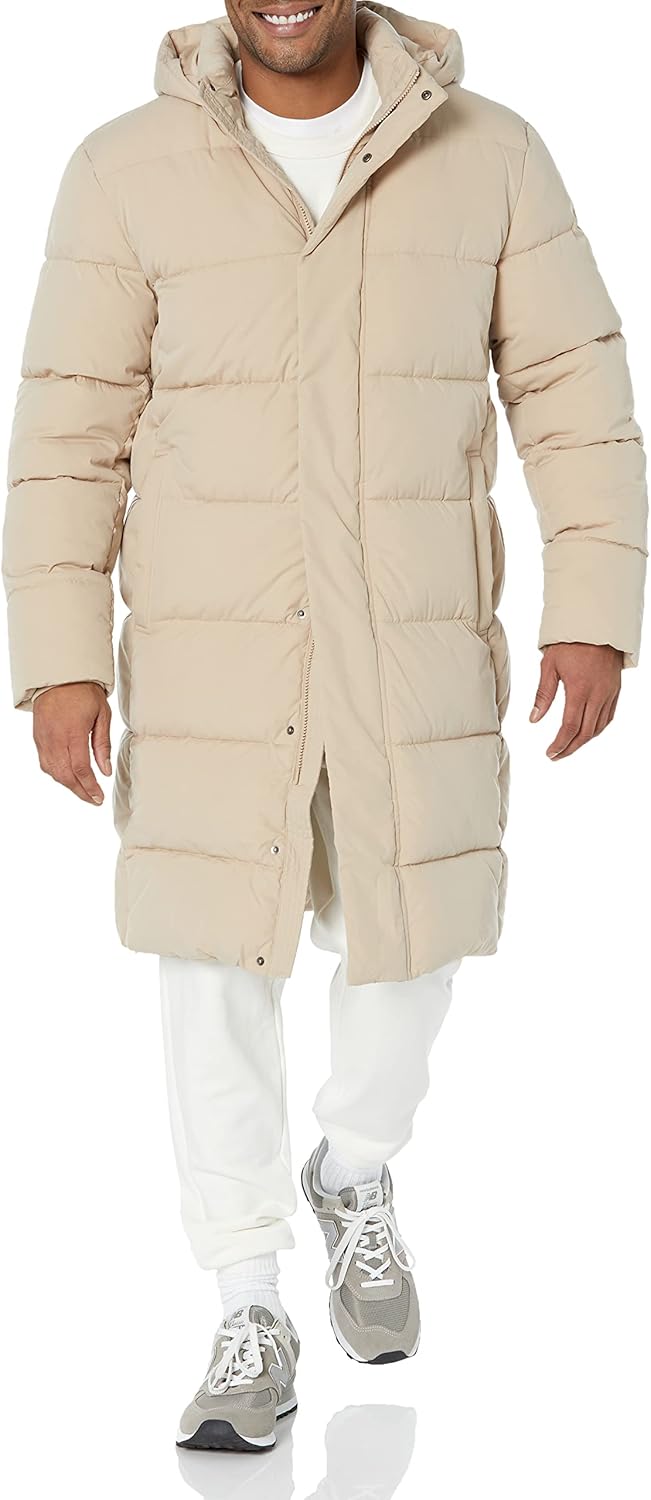 Mens Hooded Long Puffer Coat for Cold Weather Comfort