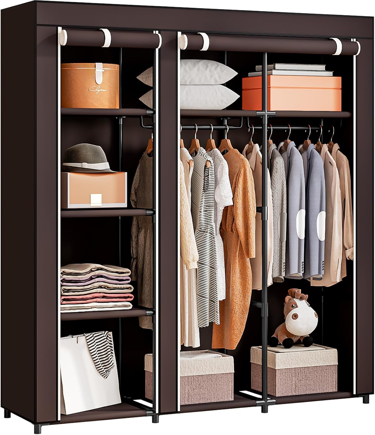 Portable Wardrobe Closet Organizer with Metal Frame and Fabric