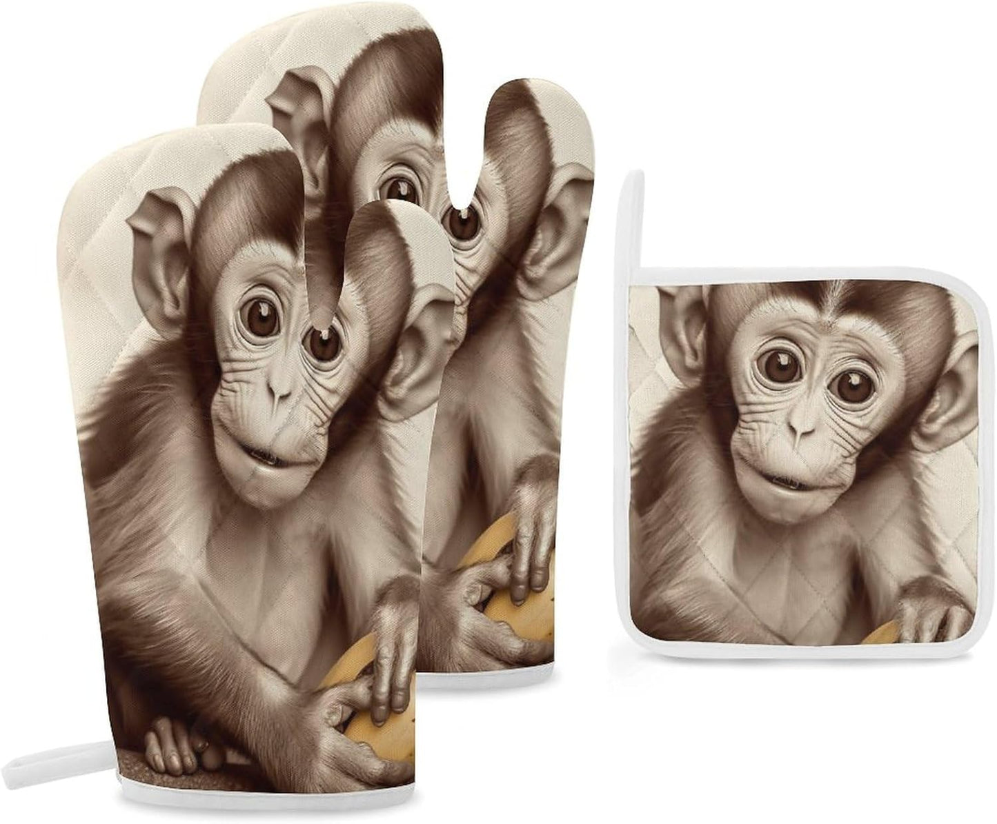 Cute Monkey Heat Resistant Oven Set