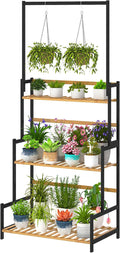 Ufine Bamboo Hanging Plant Stand 3 Tier Ladder Shelf - Adjustable