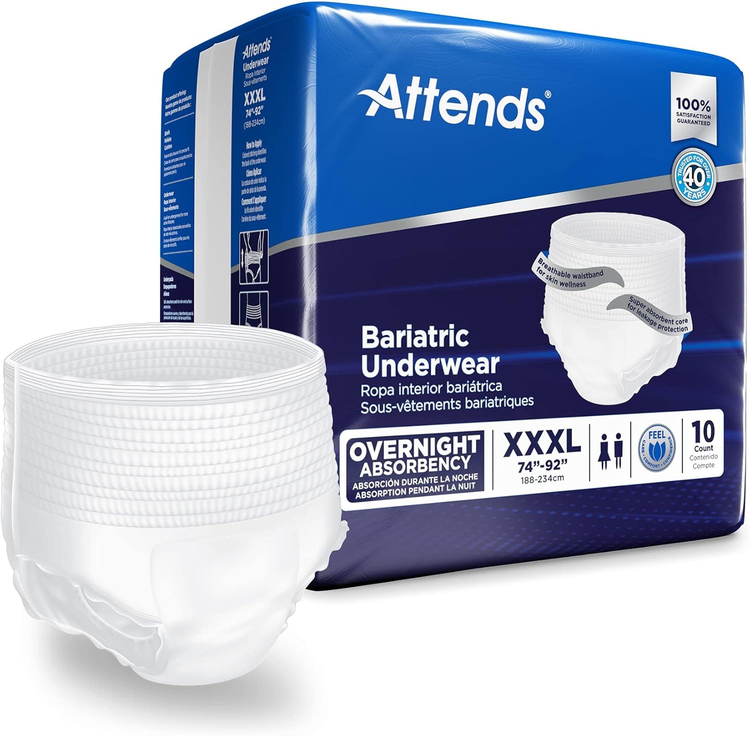 Attends 3X-Large Bariatric Disposable Underwear - Tear Away Seams, 10 Ct
