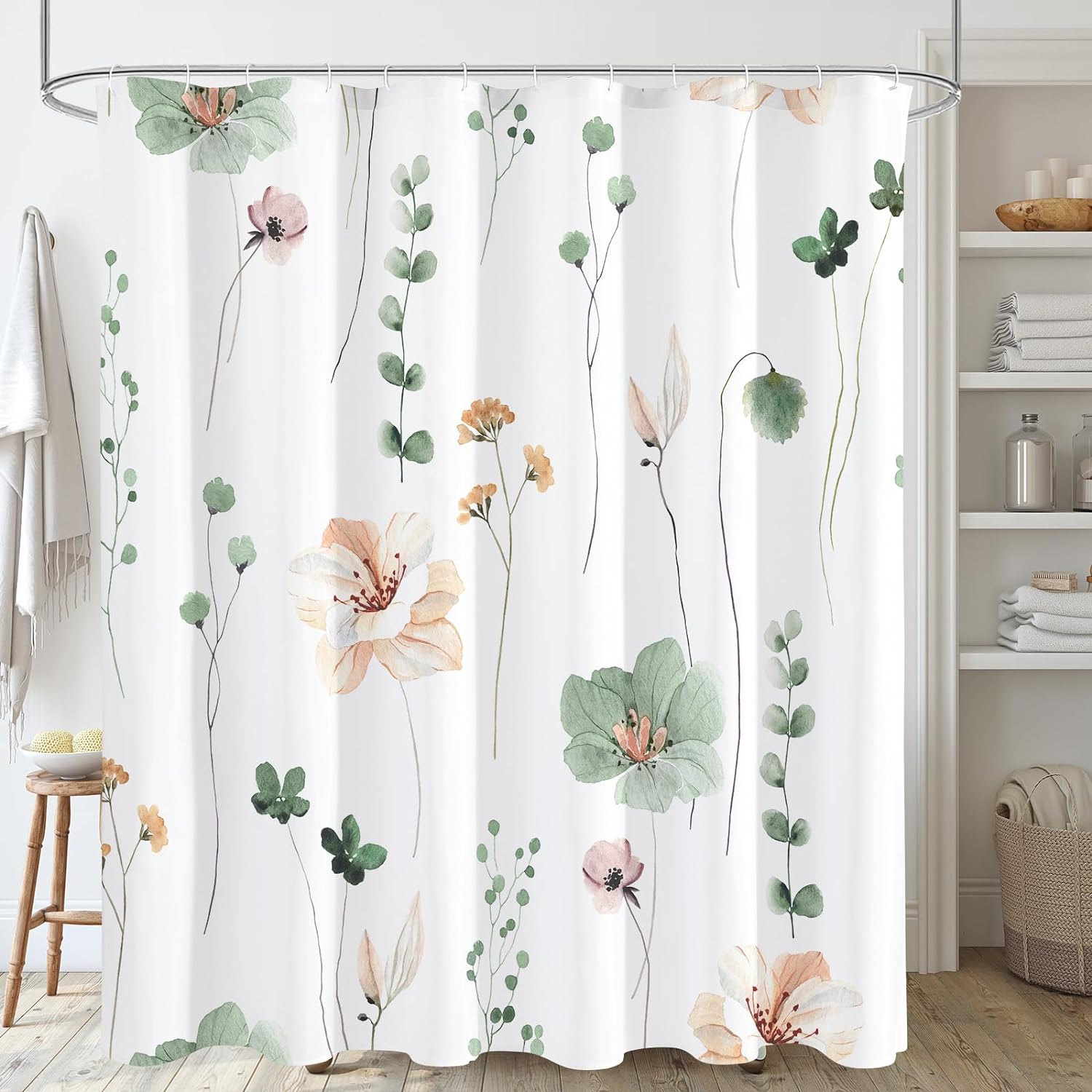 Sage Green Watercolor Floral Shower Curtain