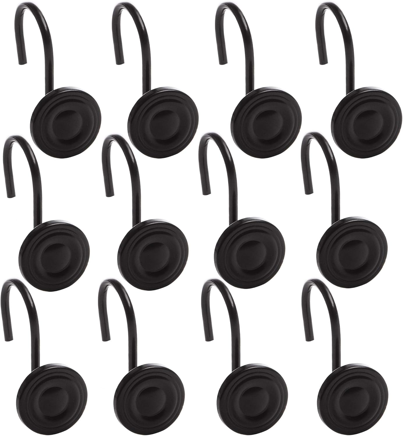 Matte Black Rust-Proof Shower Hooks - Set of 12