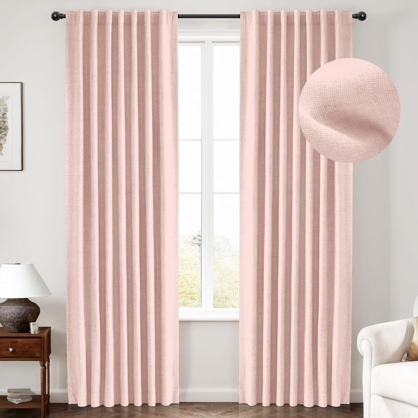 INOVADAY 100% Blackout Curtains for Bedroom - Blush Pink