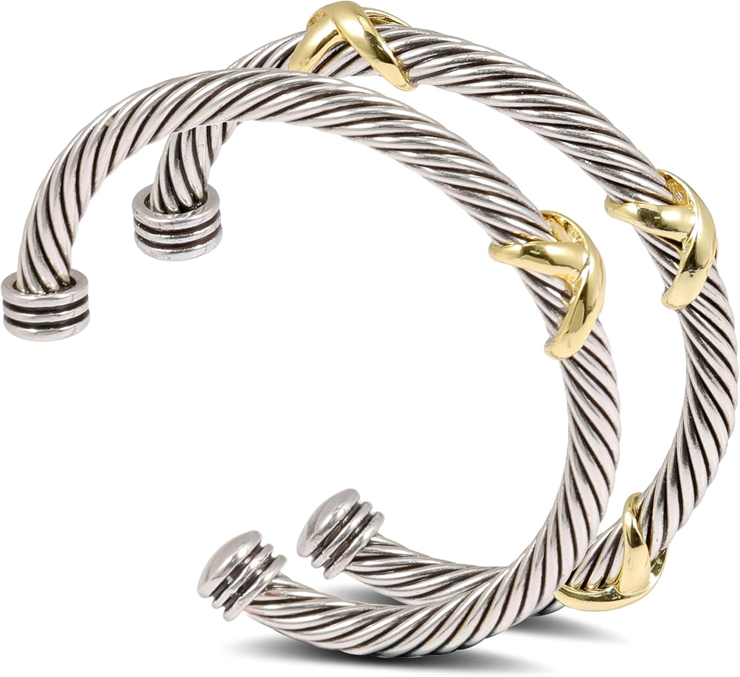 Vintage Two-Tone Cable Wire Cuff Bracelet Set by NANDUDU