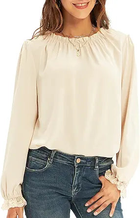 Chic Women's Work Chiffon Blouses with Lace Trim for Casual Style