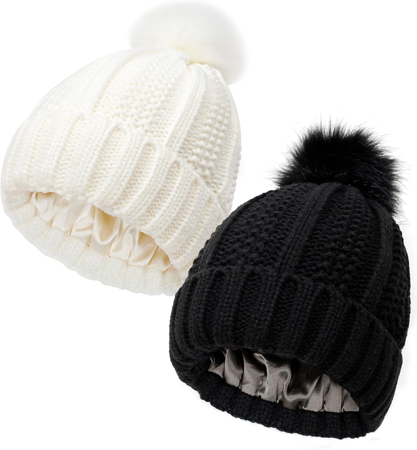 Satin-Lined Chunky Beanies 2-Pack - Stay Warm in Style
