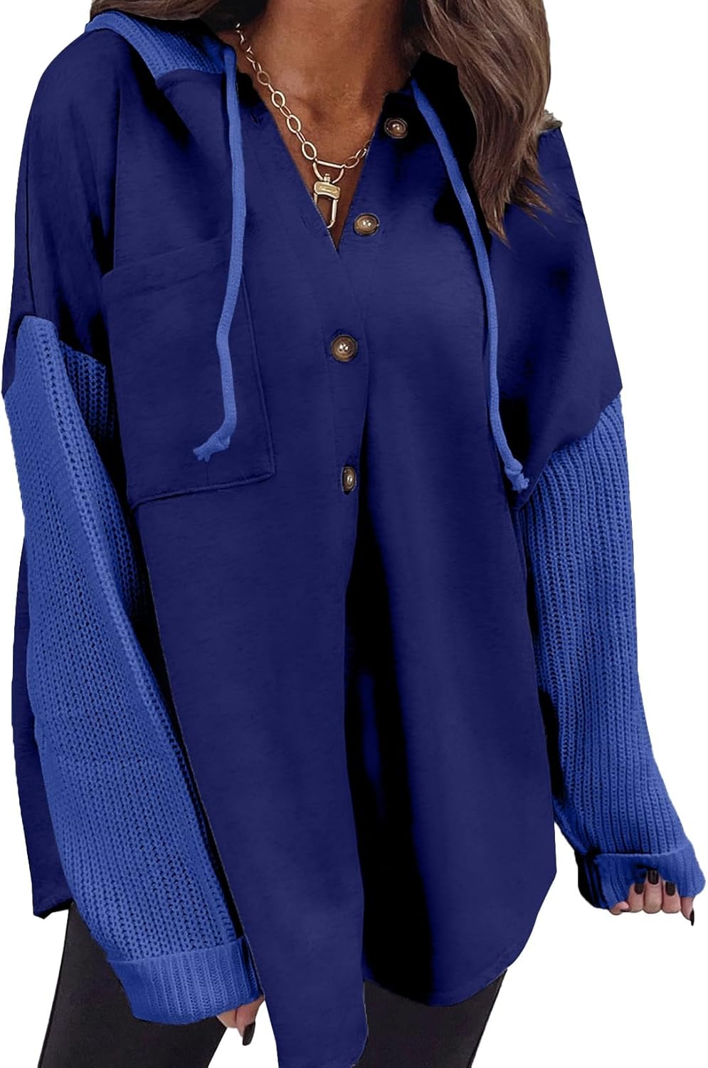 SHEWIN Oversized Sweatshirt for Women - Cozy Button Hooded Style
