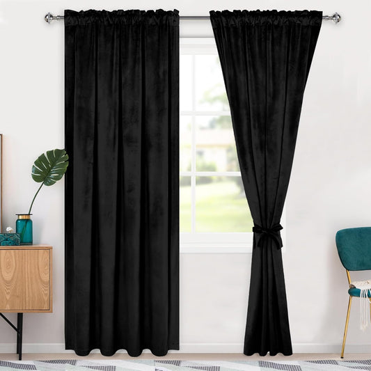 Black Velvet Curtains 84 inches - Blackout Thermal Insulated