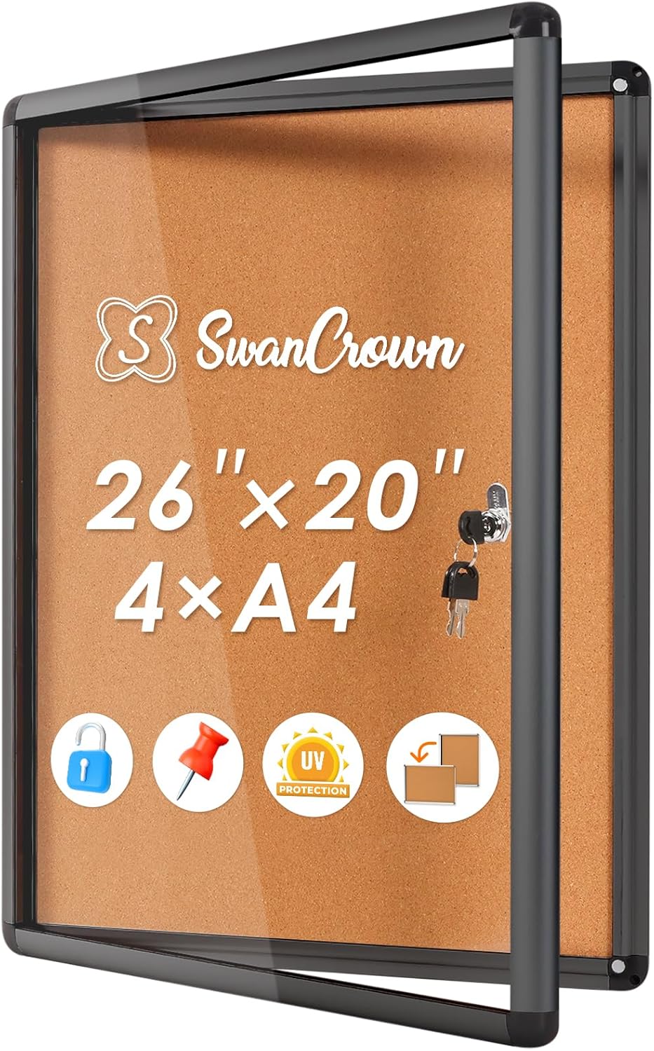 SWANCROWN Lockable Bulletin Board for Secure Display of Memos