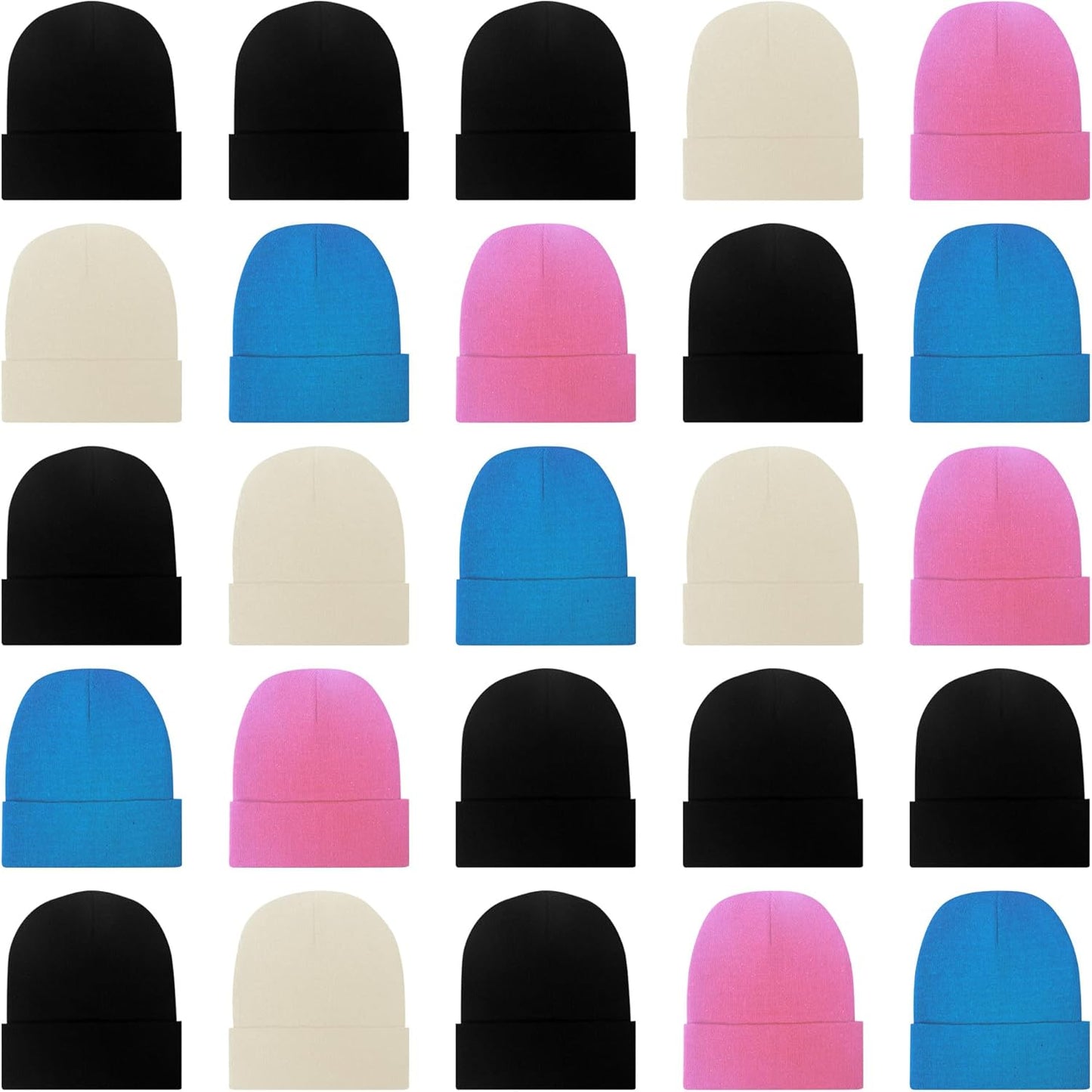 25 Pack Winter Beanie Hats Bulk for Men Women - Warm Knit Caps