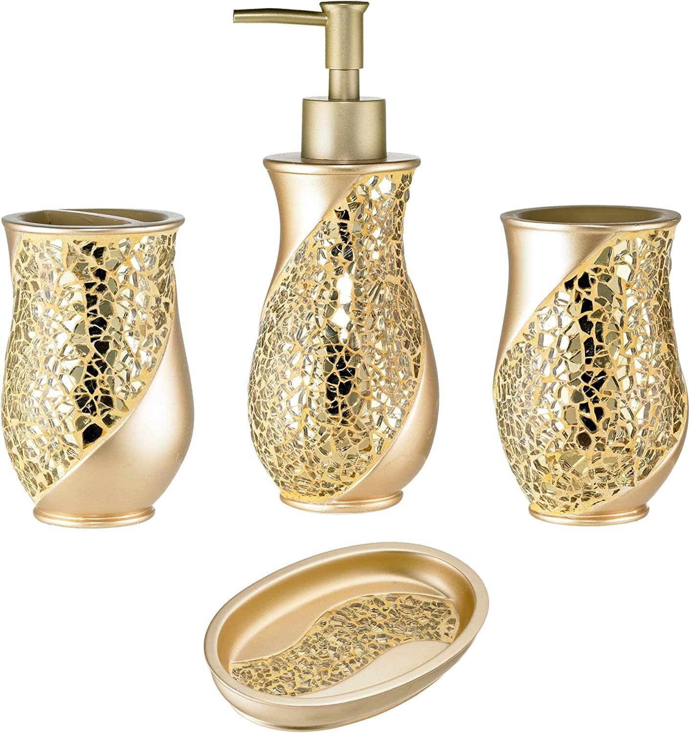 Stylish 4pc Sinatra Bathroom Accessories Set in Champagne Gold