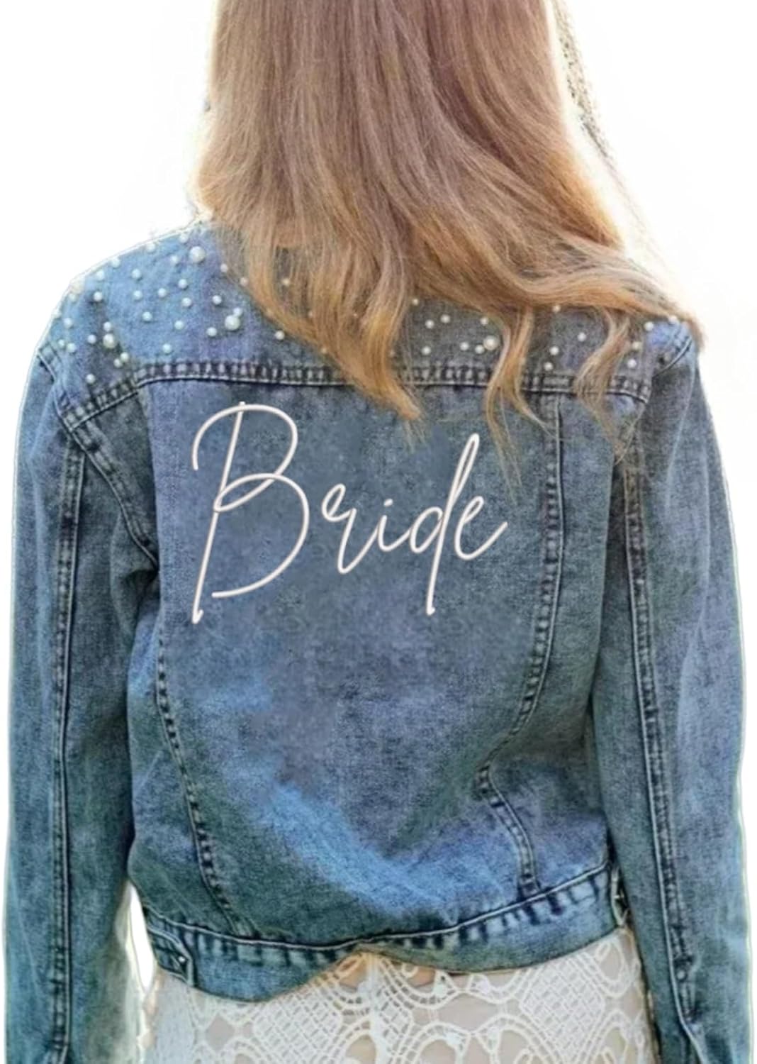 Embroidered Bridal Pearl Denim Jacket for Bachelorette Parties