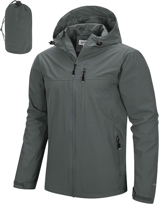 33,000ft Men's Packable Rain Jacket - Lightweight Waterproof Shell