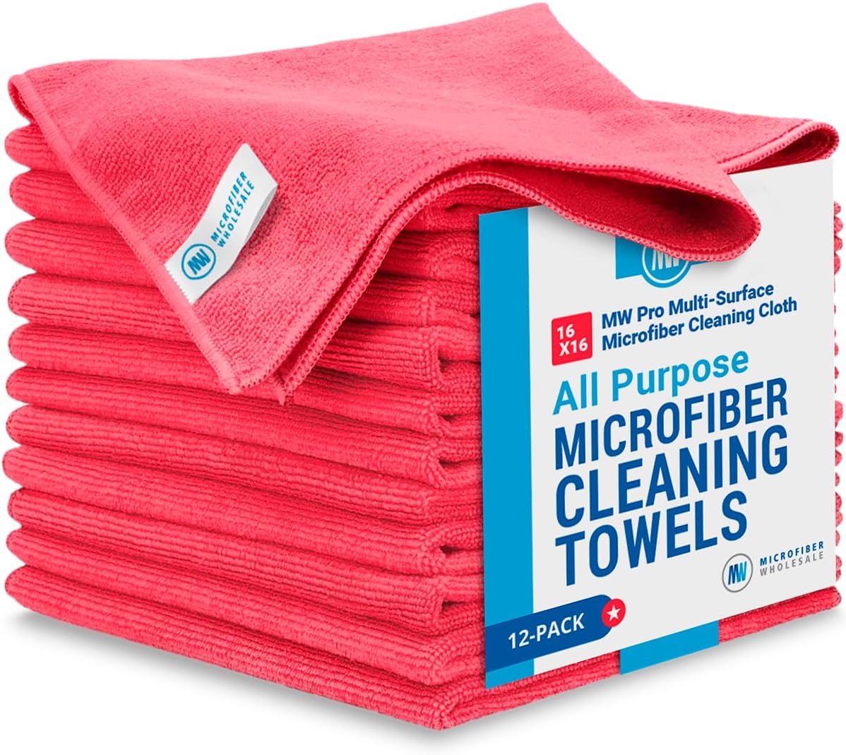 Red MW Pro Microfiber Cleaning Cloth 12 Pack - All Purpose Towels