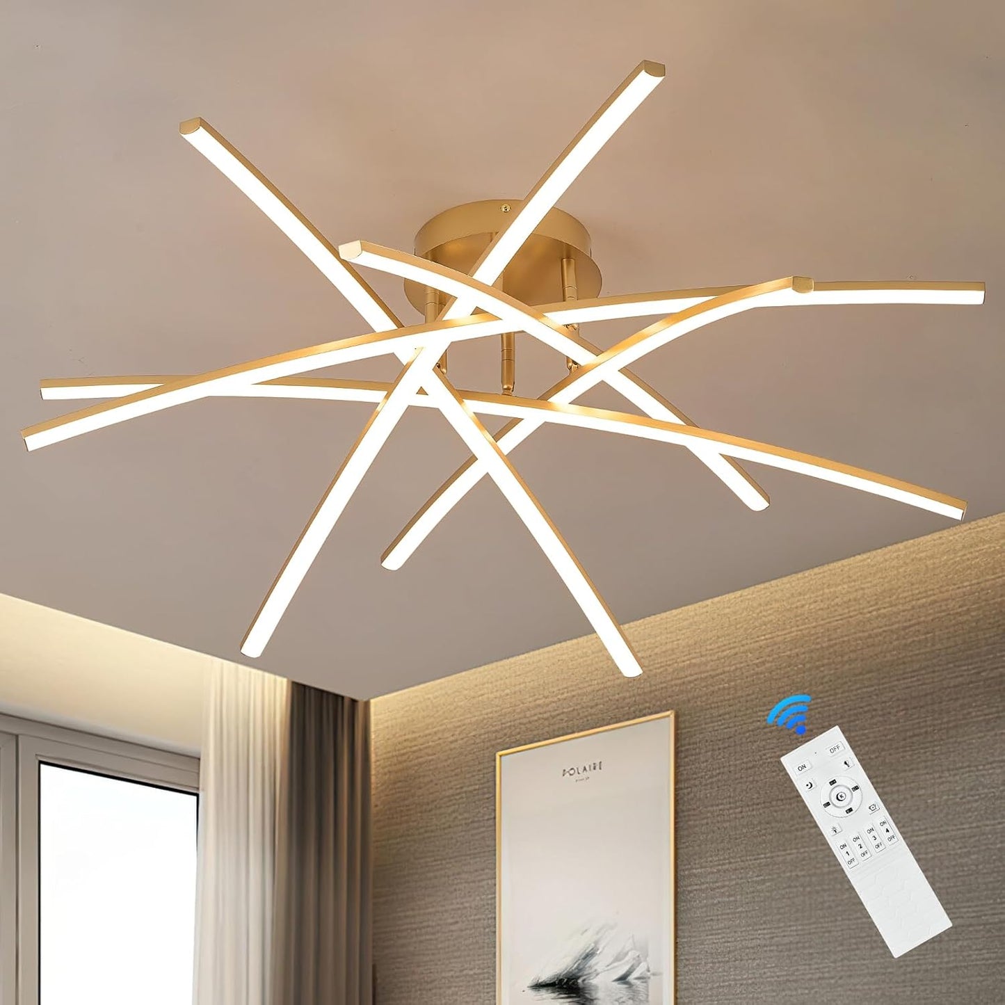 Gold LED Chandelier Semi Flush Mount Ceiling Light Fixture