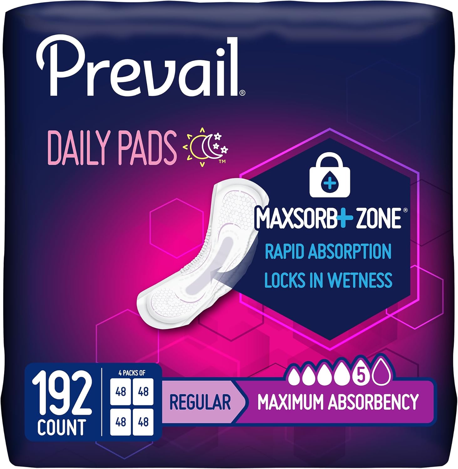 Prevail Bladder Control Pads for Women, Maximum Absorbency 192 Count
