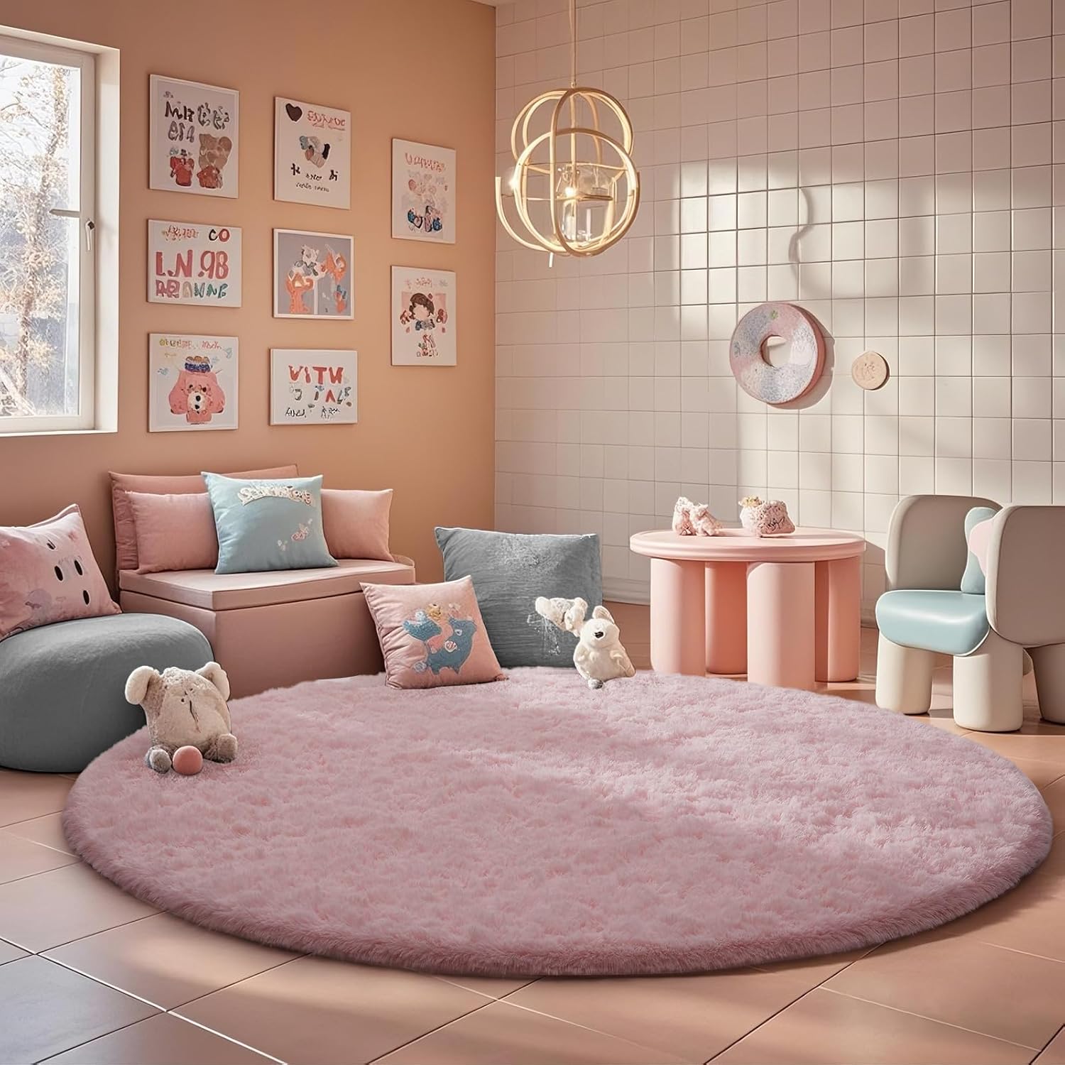 Ophanie Round Rugs 7Ft Pink Circle Area Rug for Cozy Spaces