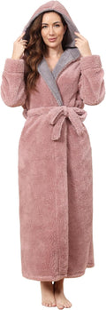 Long Hooded Robe for Women - Luxurious Full-Length Flannel Fleece