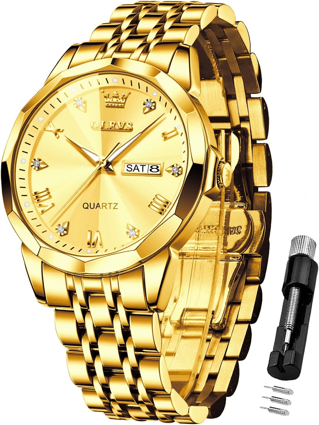 OLEVS Men's Diamond Dress Watch, Waterproof & Luminous