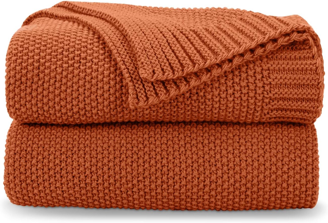 CozeCube Orange Throw Blanket - Soft Cozy Cable Knit Design