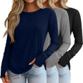 3 Pack Women's Long Sleeve Thumb Hole Cotton Tunics - Cozy Fit