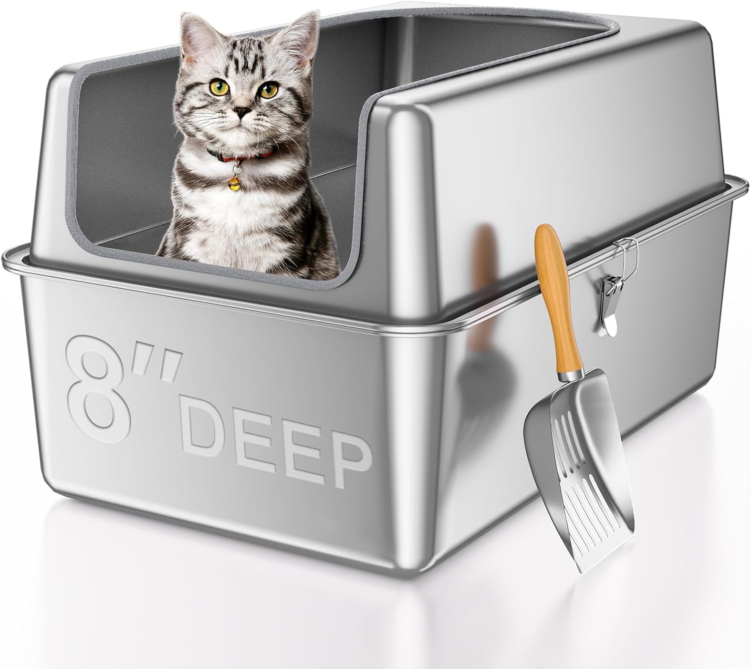 14ft' High Sides XXL Stainless Steel Cat Litter Box for Big Cats