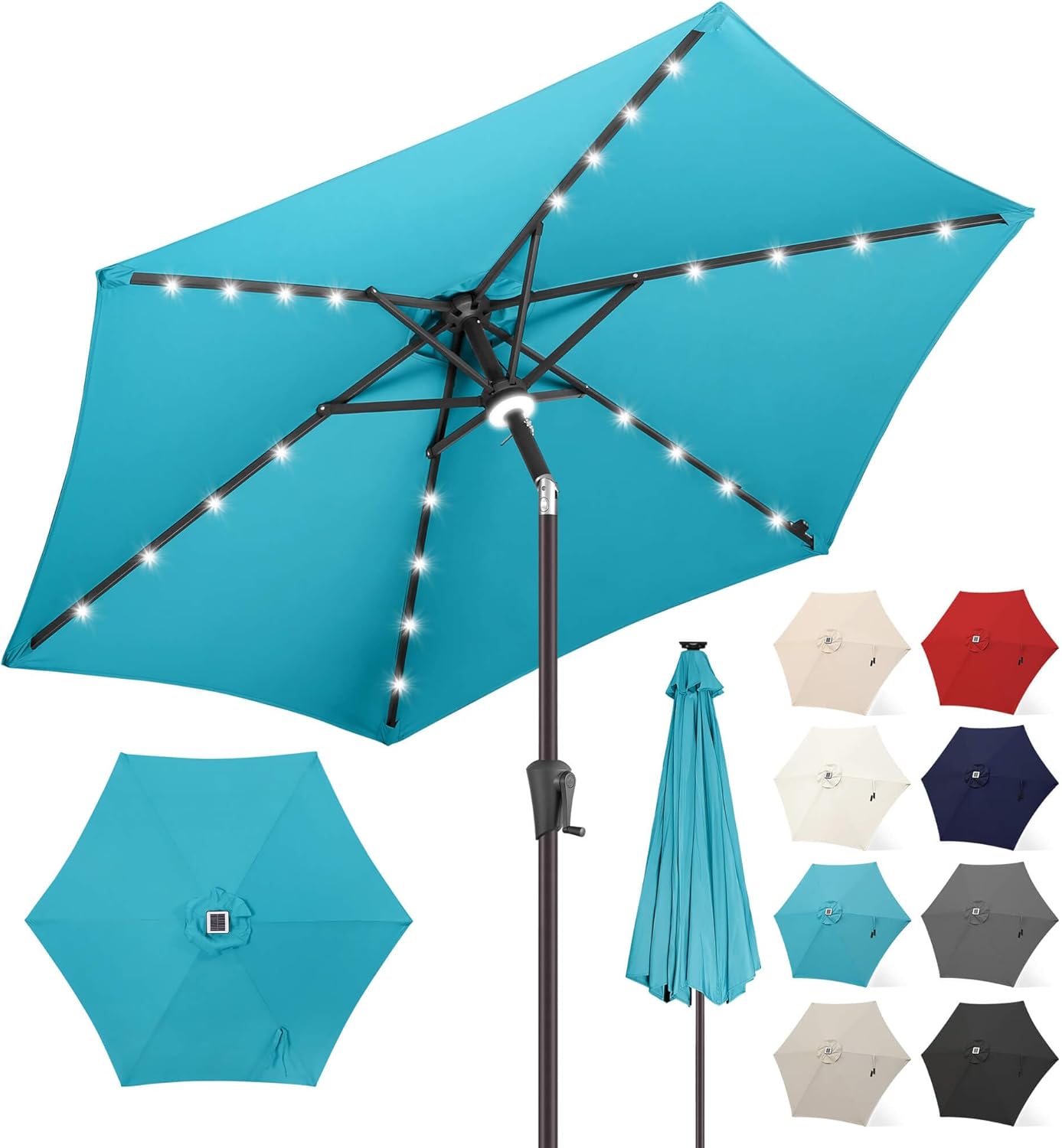 7.5 ft Solar Powered Outdoor Market Patio Umbrella with LED Lights