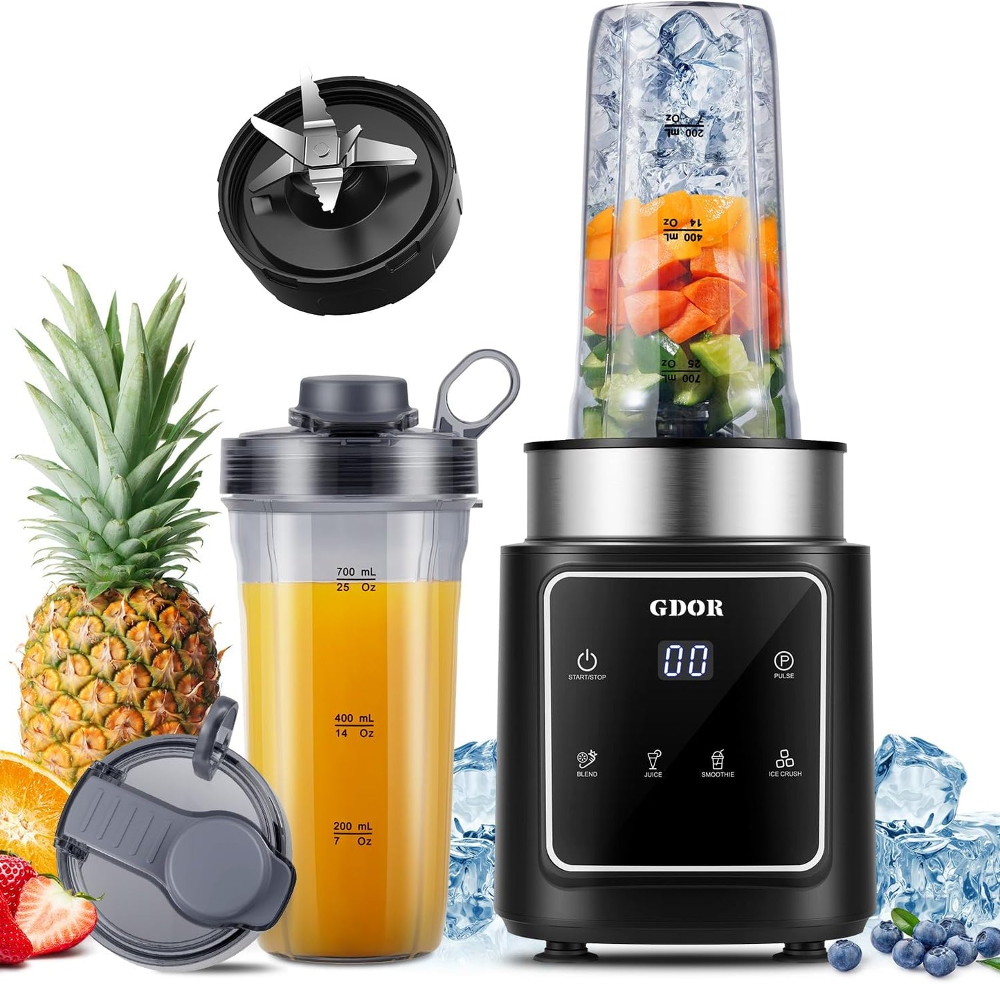 GDOR 1200W Touch Blender - 4 Auto Programs, To-Go Cups, Ice Crush