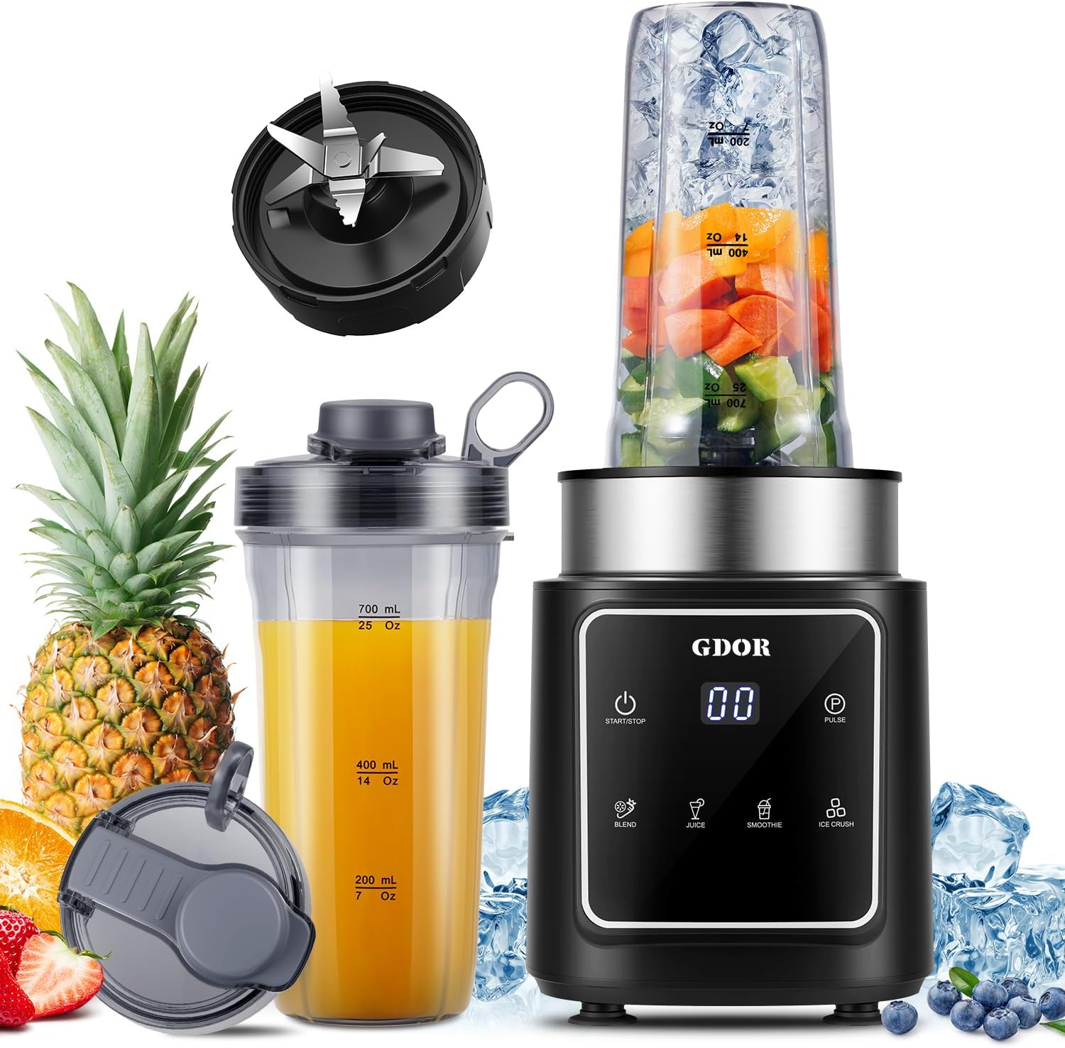 GDOR 1200W Touch Blender - 4 Auto Programs, To-Go Cups, Ice Crush