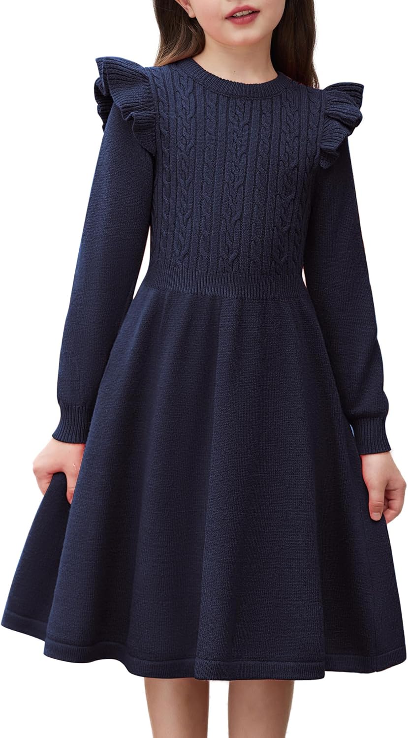 Arshiner Girls Sweater Dress for Fall Winter with Lantern Sleeves