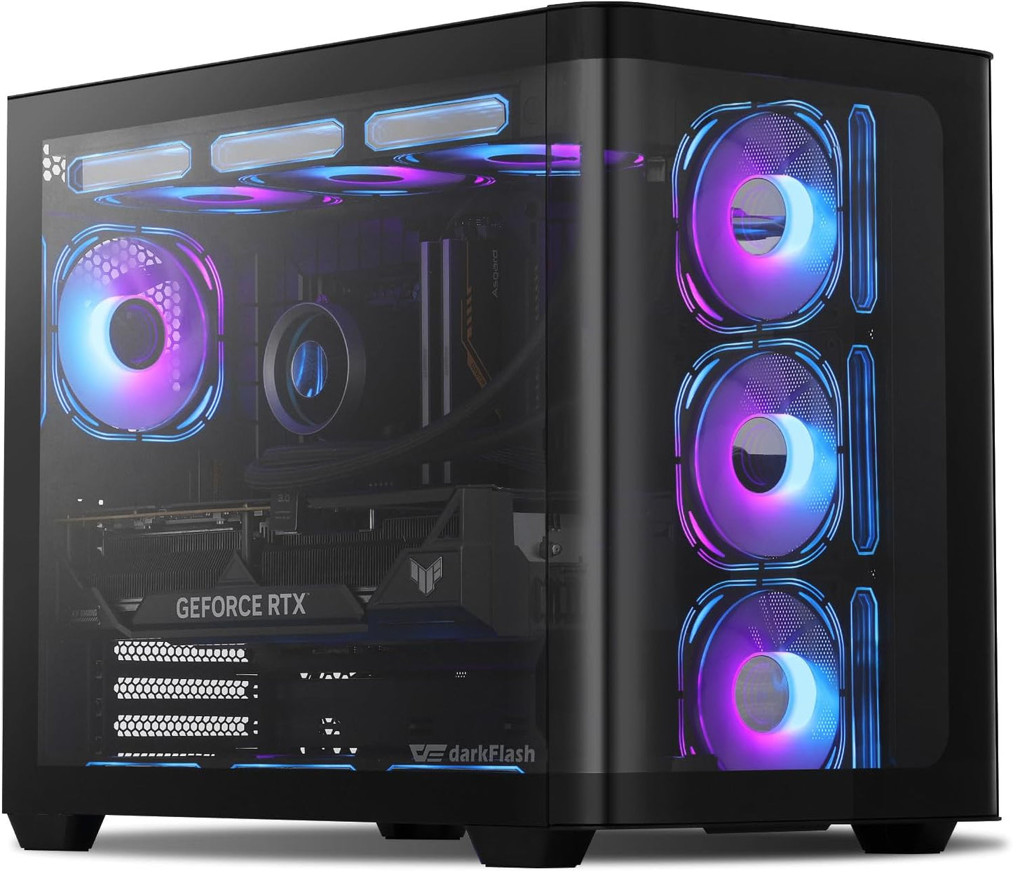 darkFlash ATX Mid-Tower Gaming PC Case with Curved Glass Design