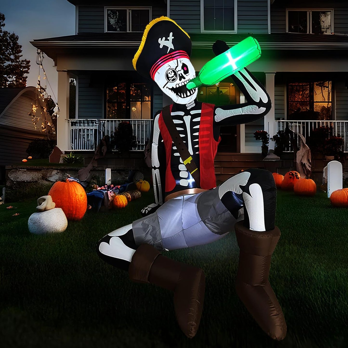 6.5FT Inflatables Outdoor Decorations Skeleton Pirate for Halloween