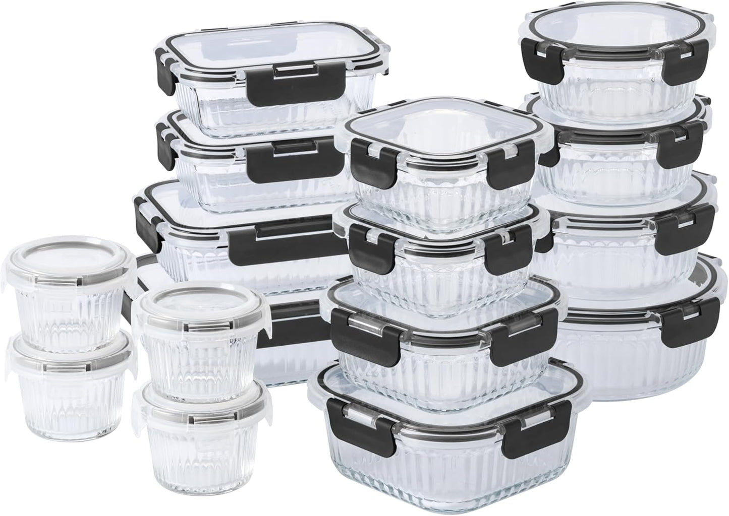 Premium 32-Pc. Borosilicate Glass Food Container Set for Meal Prep