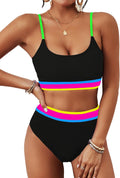 High Waisted Ribbed Two Piece Swimsuit - Flattering Control