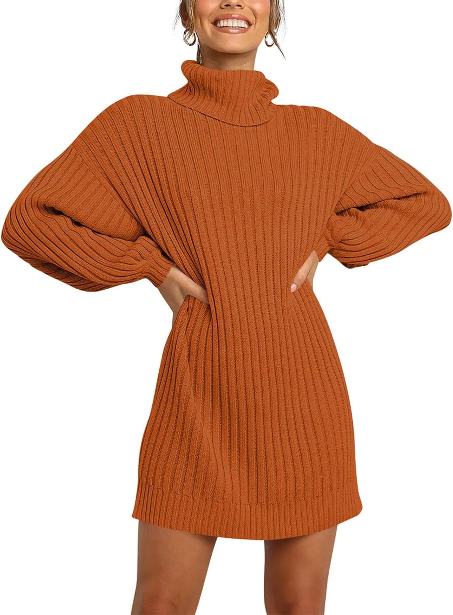 Oversized Sweater Dress for Women - Turtleneck Batwing Style